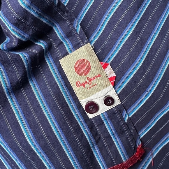 Pepe Jeans French Cuff Striped Casual Button Down Shirt Navy Size 3XL Men's - Picture 7 of 9